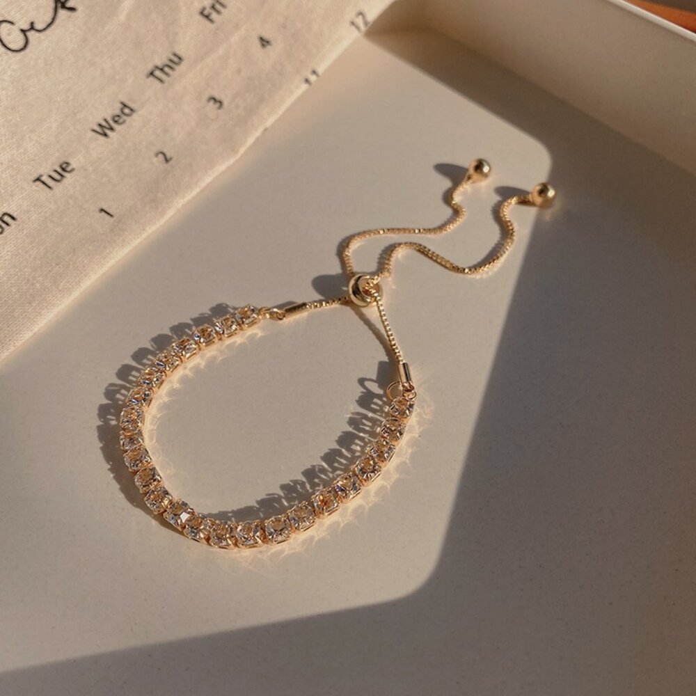 Gold Tone Adjustable Tennis Bracelet Crystal Rhinestone Slider Bracelet